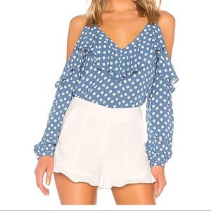 L’Academie cut out ruffled polka dots top NWOT